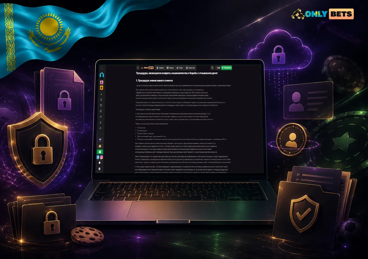 Политика конфиденциальности OnlyBets показана через ноутбук, замок и защиту персональных сведений